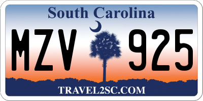 SC license plate MZV925