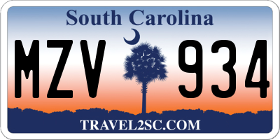 SC license plate MZV934