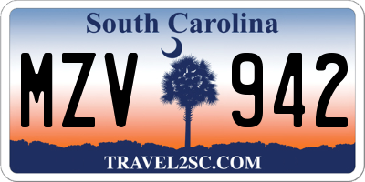 SC license plate MZV942
