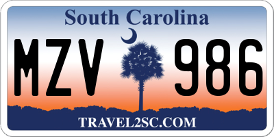 SC license plate MZV986
