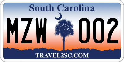 SC license plate MZW002