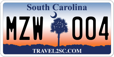 SC license plate MZW004