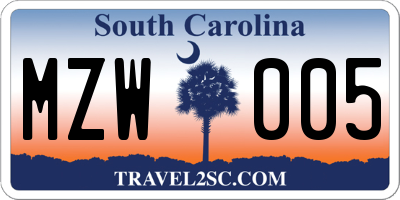 SC license plate MZW005