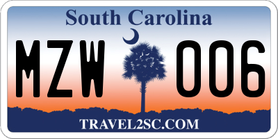 SC license plate MZW006