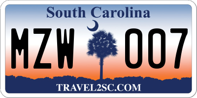 SC license plate MZW007