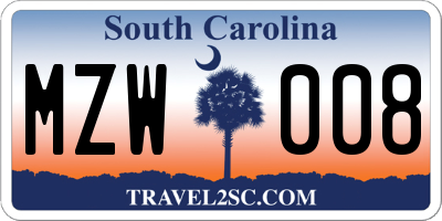 SC license plate MZW008