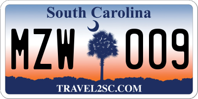 SC license plate MZW009
