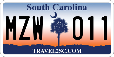 SC license plate MZW011