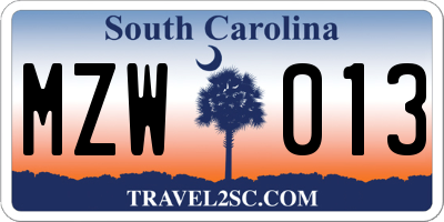 SC license plate MZW013