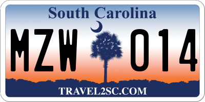 SC license plate MZW014