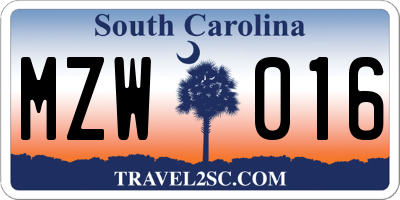 SC license plate MZW016