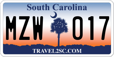 SC license plate MZW017