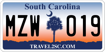 SC license plate MZW019