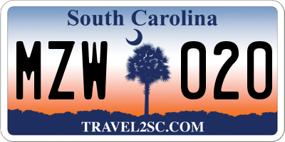 SC license plate MZW020