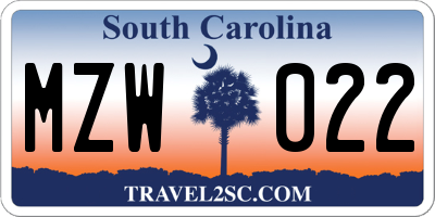 SC license plate MZW022