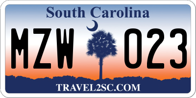 SC license plate MZW023