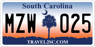 SC license plate MZW025
