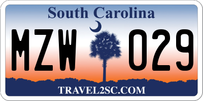 SC license plate MZW029