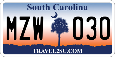 SC license plate MZW030