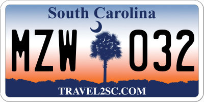 SC license plate MZW032