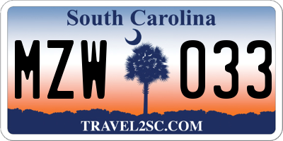 SC license plate MZW033