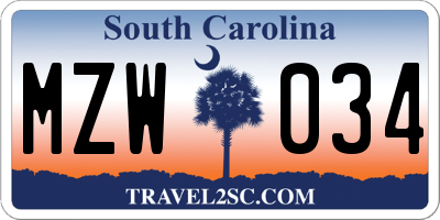 SC license plate MZW034