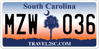 SC license plate MZW036