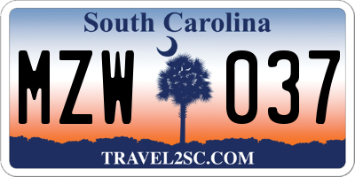 SC license plate MZW037