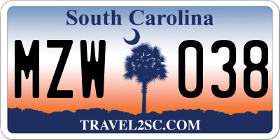 SC license plate MZW038