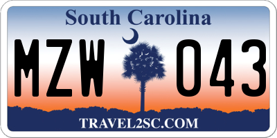 SC license plate MZW043