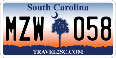 SC license plate MZW058