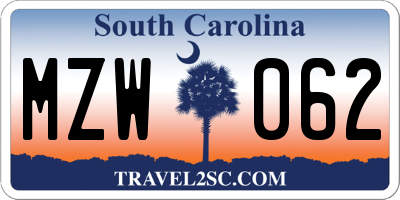 SC license plate MZW062