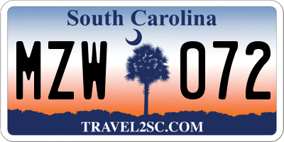 SC license plate MZW072