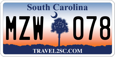 SC license plate MZW078