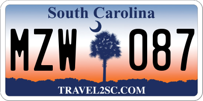 SC license plate MZW087