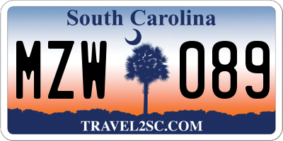 SC license plate MZW089