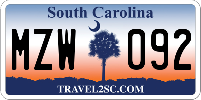 SC license plate MZW092
