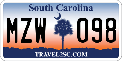 SC license plate MZW098