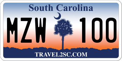 SC license plate MZW100