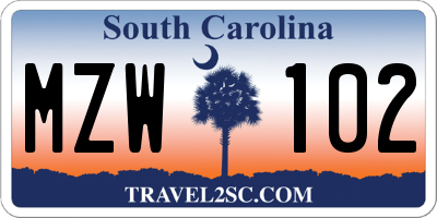 SC license plate MZW102
