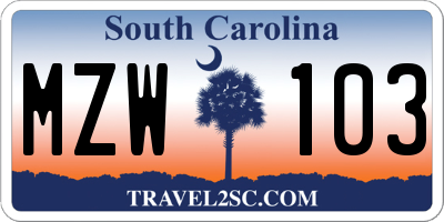 SC license plate MZW103