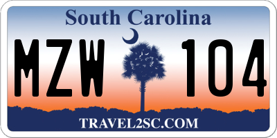 SC license plate MZW104