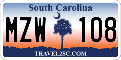 SC license plate MZW108
