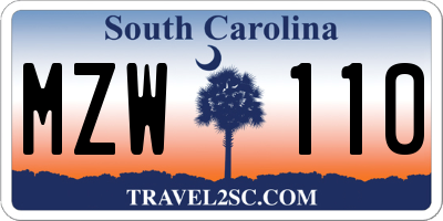 SC license plate MZW110