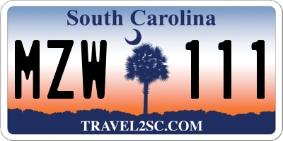 SC license plate MZW111