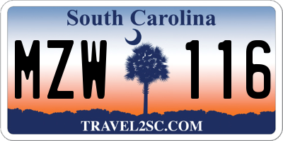 SC license plate MZW116