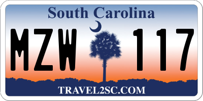 SC license plate MZW117