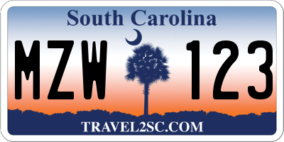 SC license plate MZW123