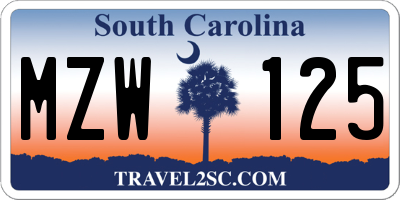 SC license plate MZW125