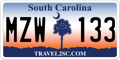 SC license plate MZW133